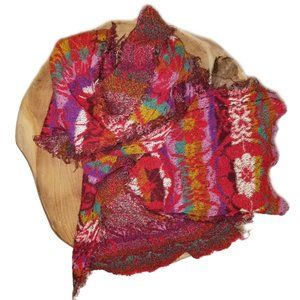 BUTAPANA Japanese Patterned Cotton Knit Scarf Medallion Stripe